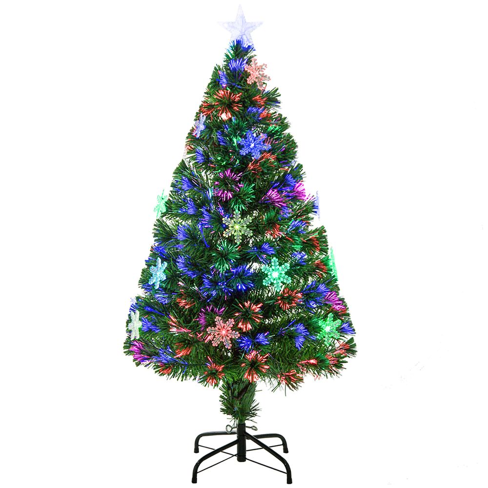 4FT Green Fibre Optic Artificial Christmas Tree LED Snowflakes Fireproofing - anydaydirect