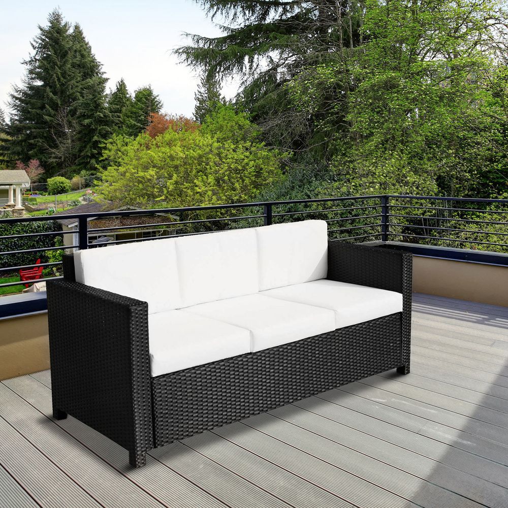 3 Seater Rattan Garden Sofa Black Outdoor Patio Wicker Weave Furniture Chair - anydaydirect