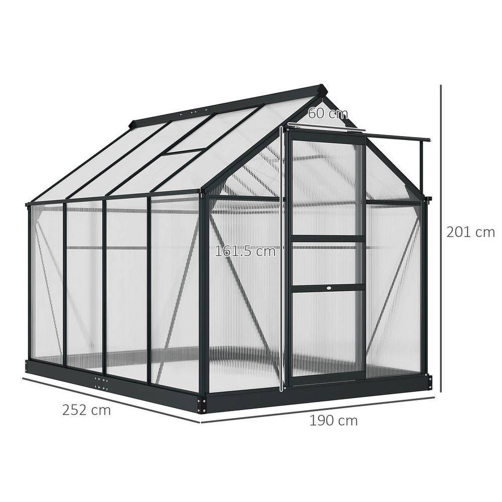 Polycarbonate Walk-In Garden Greenhouse Aluminium Frame w/ Slide Door 6 x 8ft - anydaydirect