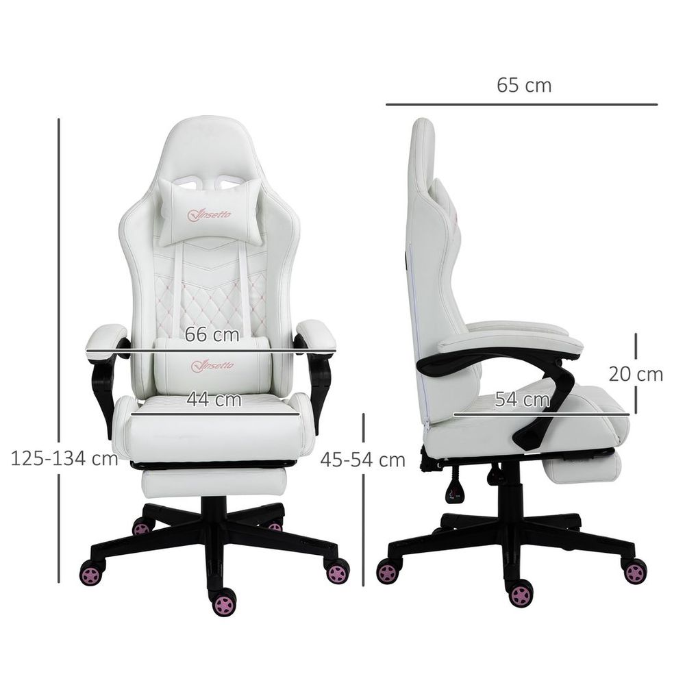 Racing Gaming Chair PU Leather Gamer Recliner Home Office, White - anydaydirect