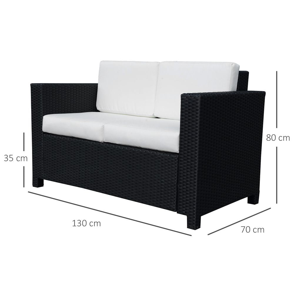 Outsunny 2 Seater Rattan Garden Sofa Black Double Couch Loveseat Wicker - anydaydirect