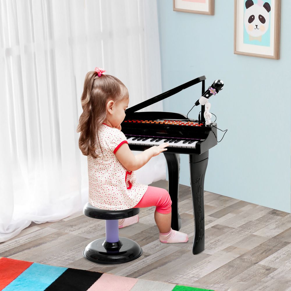 37 Key Musical Mini Piano Electrionic Keyboard Microphone Stool Black - anydaydirect