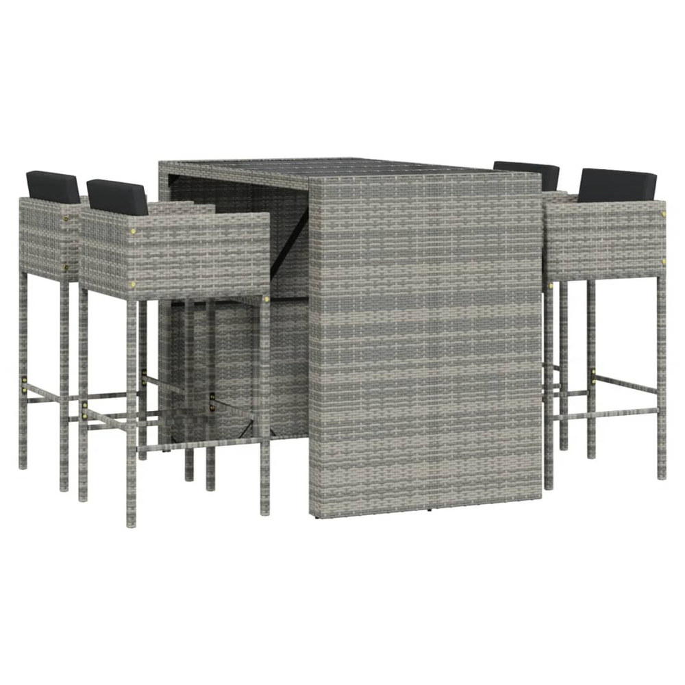 vidaXL 5 Piece Garden Bar Set with Cushions Grey Poly Rattan - anydaydirect