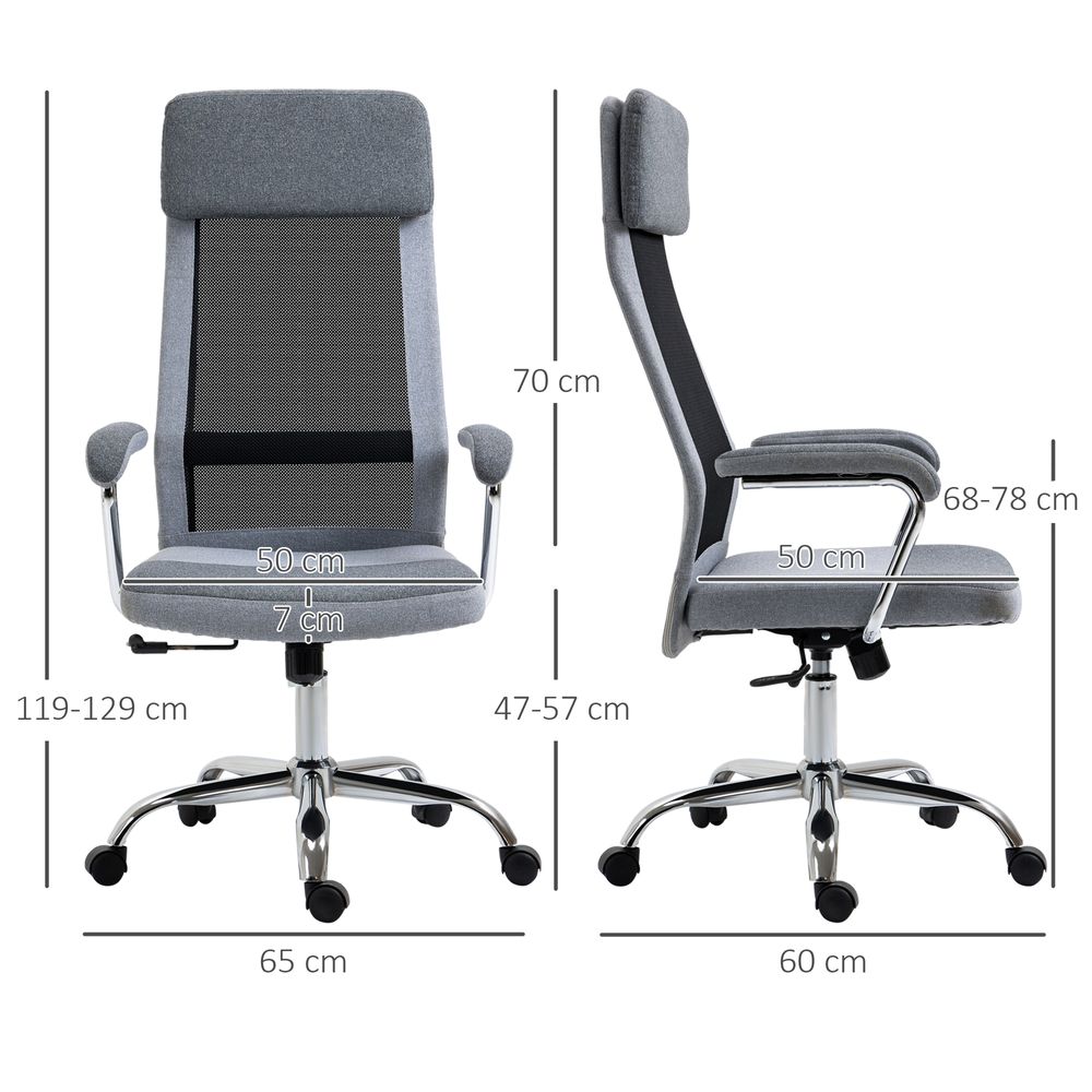 Office Chair Mesh High Back Swivel Task Home Desk Chair w/ Arm, Grey Vinsetto - anydaydirect