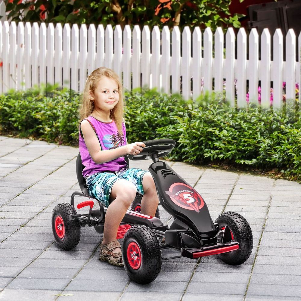 HOMCOM Children Pedal Go Kart w/ Adjustable Seat, Rubber Wheels, Brake - Red - anydaydirect