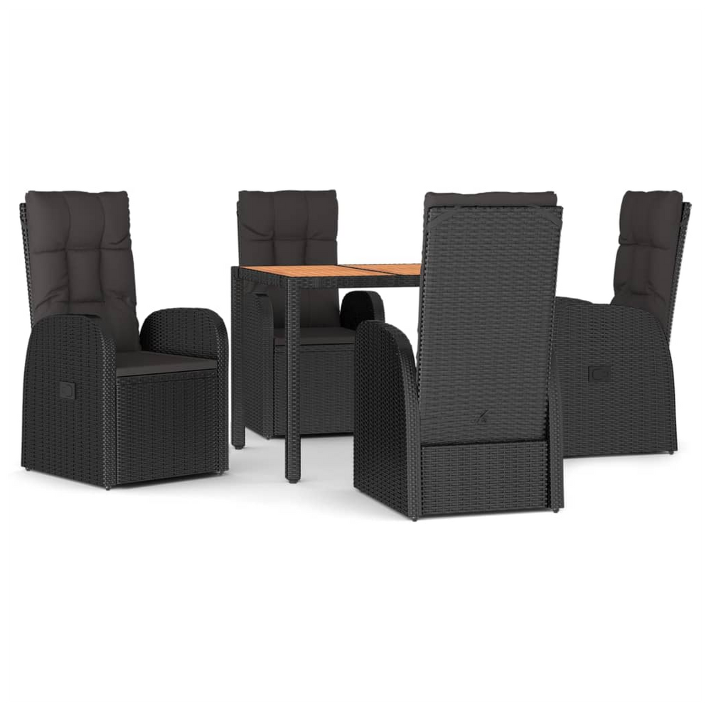 5 Piece Garden Dining Set Black Poly Rattan&Solid Wood Acacia - anydaydirect