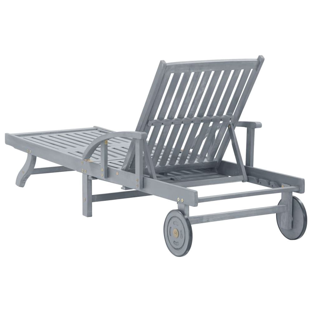 Garden Sun Lounger Grey Solid Acacia Wood - anydaydirect