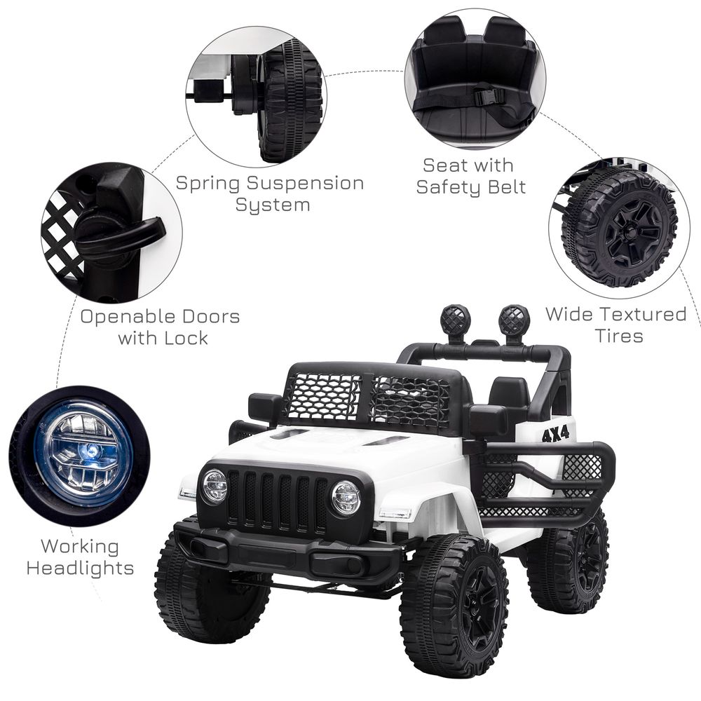 12V Kids Electric Ride On Car Truck Off-road Toy Remote Control White HOMCOM - anydaydirect