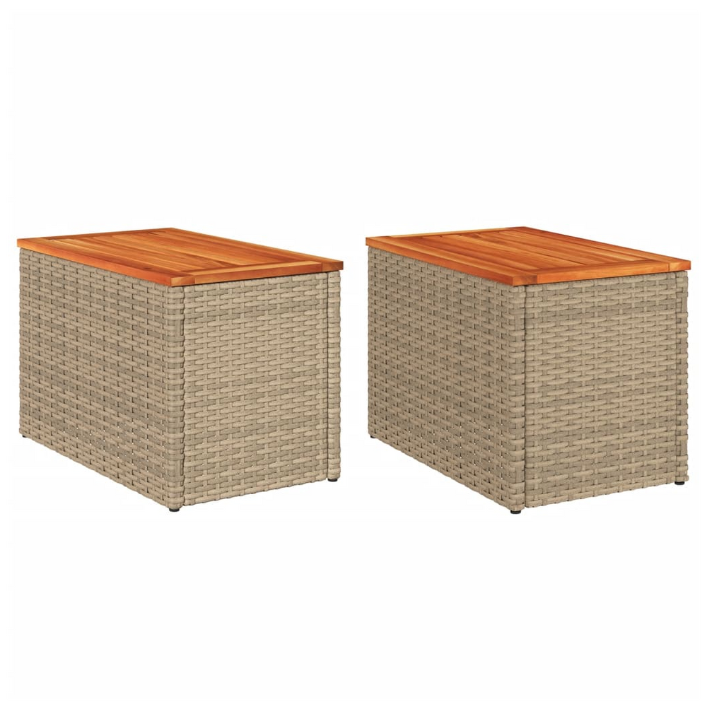 vidaXL Garden Side Tables 2pcs Beige 55x34x37cm Poly Rattan Solid Wood - anydaydirect
