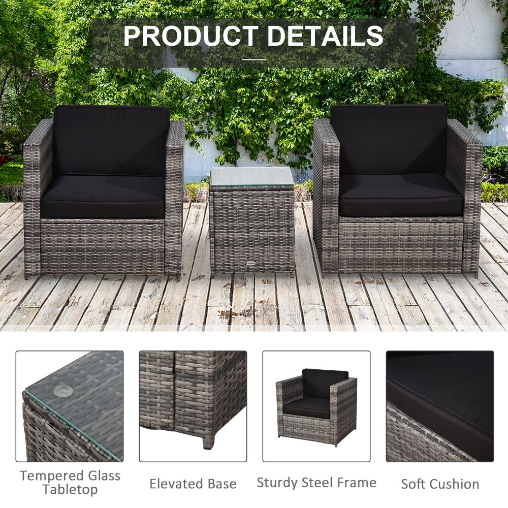 Outsunny 2 Seater Rattan Sofa  Furniture Set W/Cushions, Steel Frame-Grey - anydaydirect