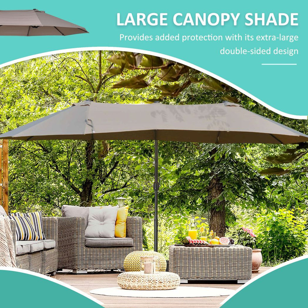 Outsunny Double Canopy Offset Parasol Umbrella Garden Shade Steel Canopy Brown - anydaydirect