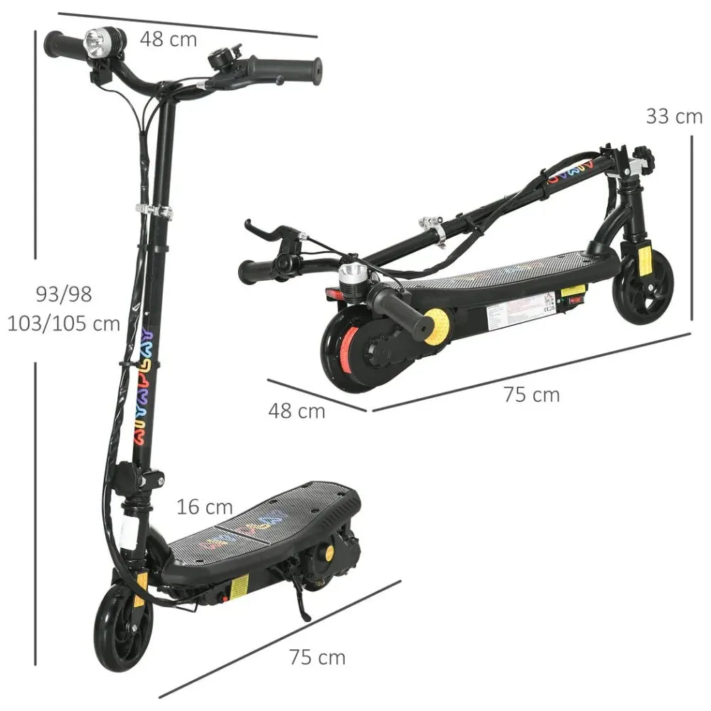 Folding Electric Scooter E-Scooter w/ LED Headlight, for Ages 7-14 Years - Black - anydaydirect