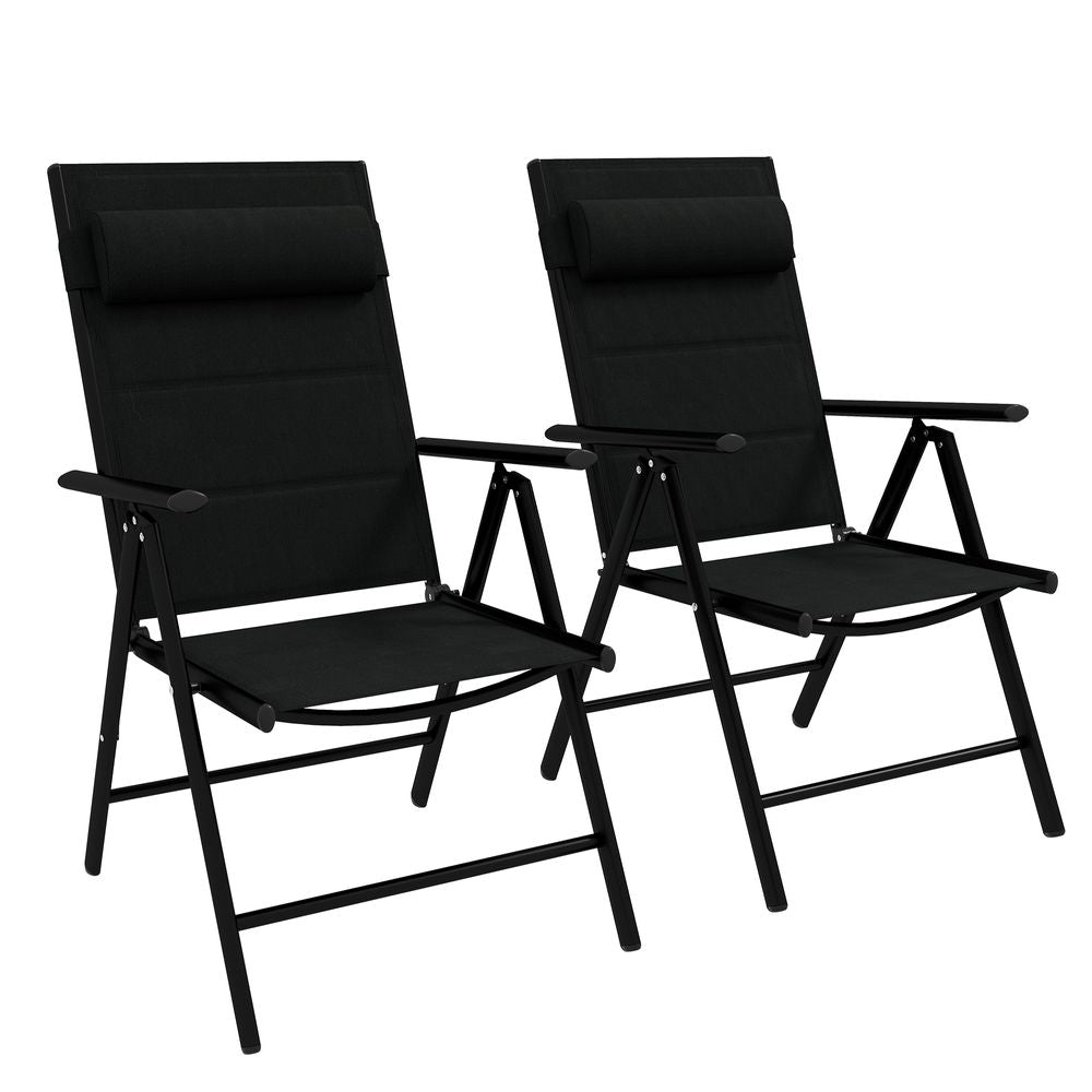 Outsunny 2 PCS Outdoor Folding Chairs, Dining Chairs with Padded Filling, Black - anydaydirect