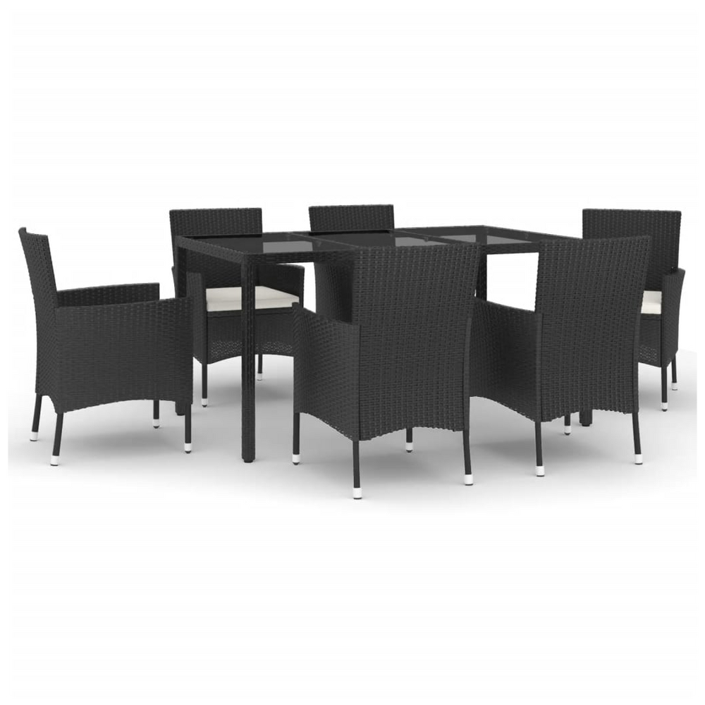 vidaXL 7 Piece Garden Dining Set with Cushions Black Poly Rattan - anydaydirect