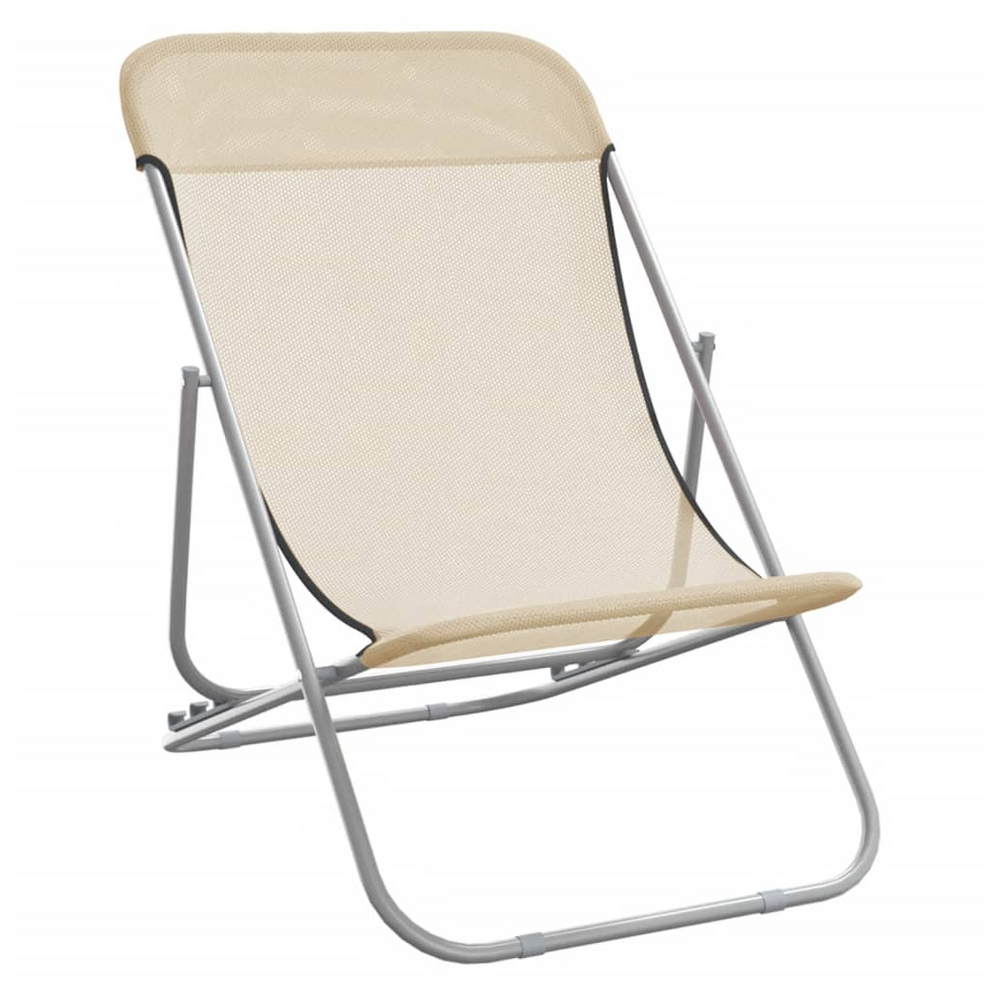 vidaXL Folding Beach Chairs 2 pcs Cream Textilene&Powder-coated Steel - anydaydirect