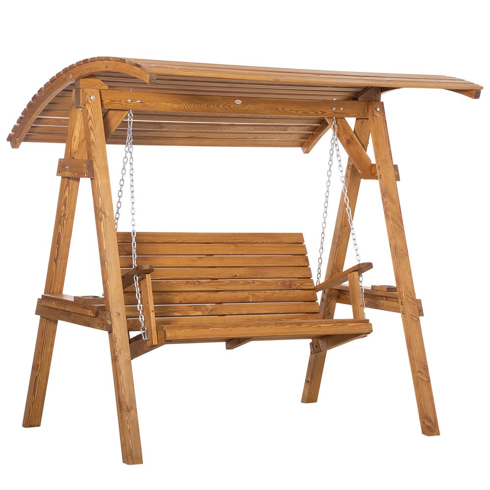2 Seater Swing Chair Canopy Swing Bench & Adjustable Shade & Wood Frame - anydaydirect