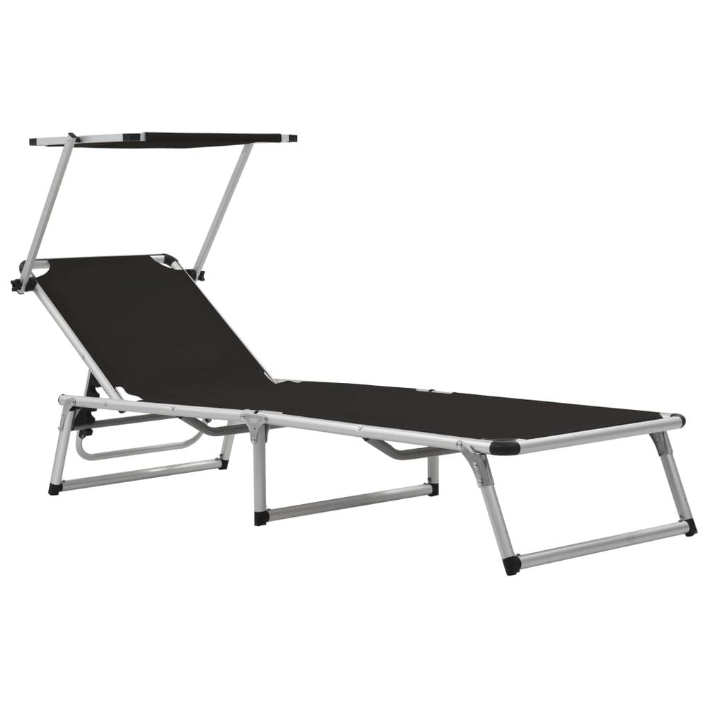 Folding Sun Lounger with Roof Aluminium and Textilene Blue - anydaydirect