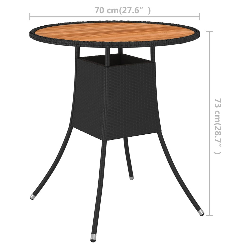 Garden Dining Table Black Ø 70 cm Poly Rattan and Solid Acacia Wood - anydaydirect