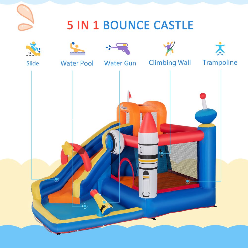 Outsunny 5 in 1 Kids Bouncy Castle Large Water Slide Water Gun with Air Blower - anydaydirect