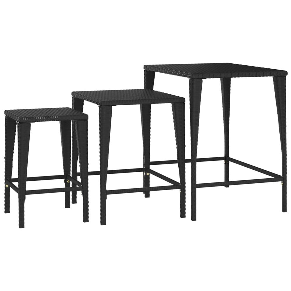 Nesting Tables 3 pcs Black Poly Rattan - anydaydirect