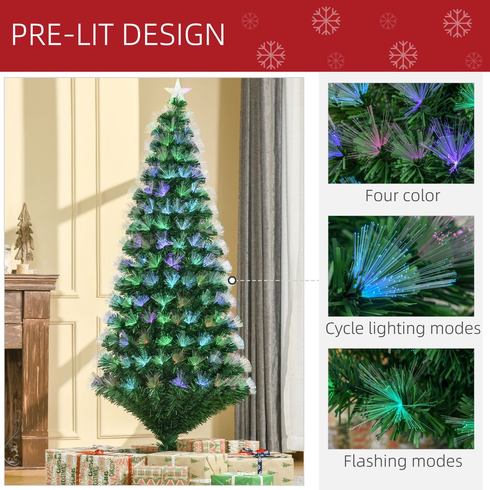 6FT Multicoloured Artificial Christmas Tree Fibre Optic Lights Star Holder - anydaydirect