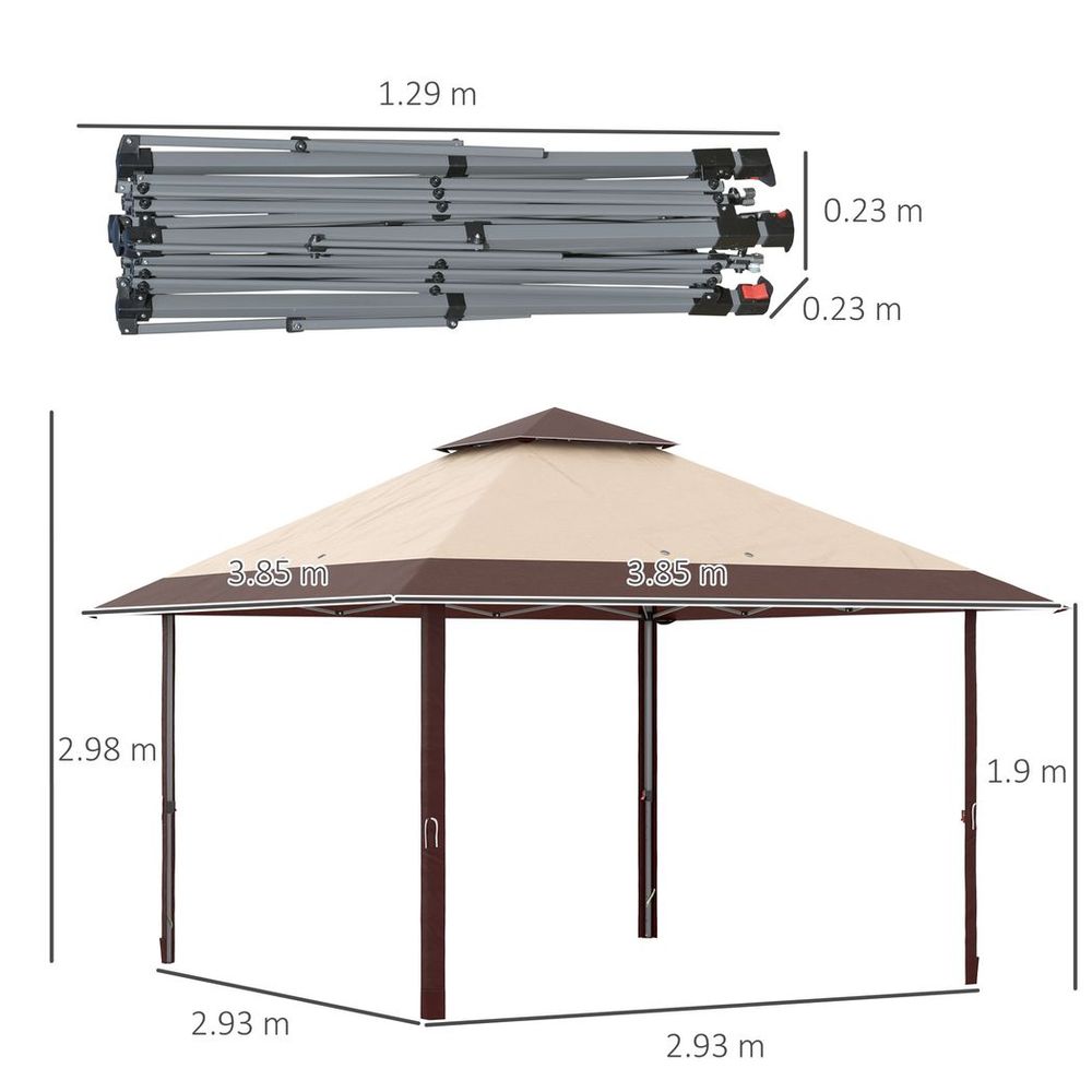 4 x 4m Outdoor Pop-Up Canopy Tent Gazebo Adjustable Legs Bag Coffee - anydaydirect