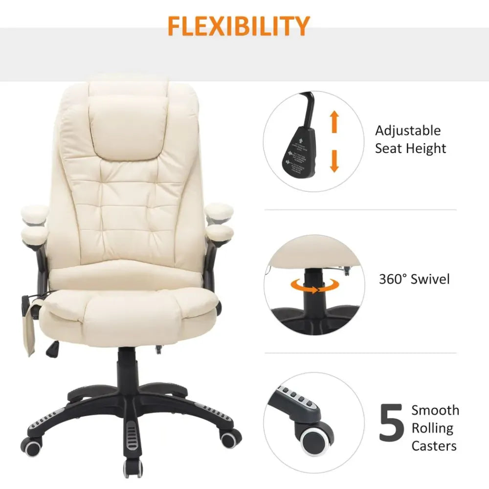 Executive Office Chair with Massage and Heat PU Leather Reclining Chair, Beige - anydaydirect