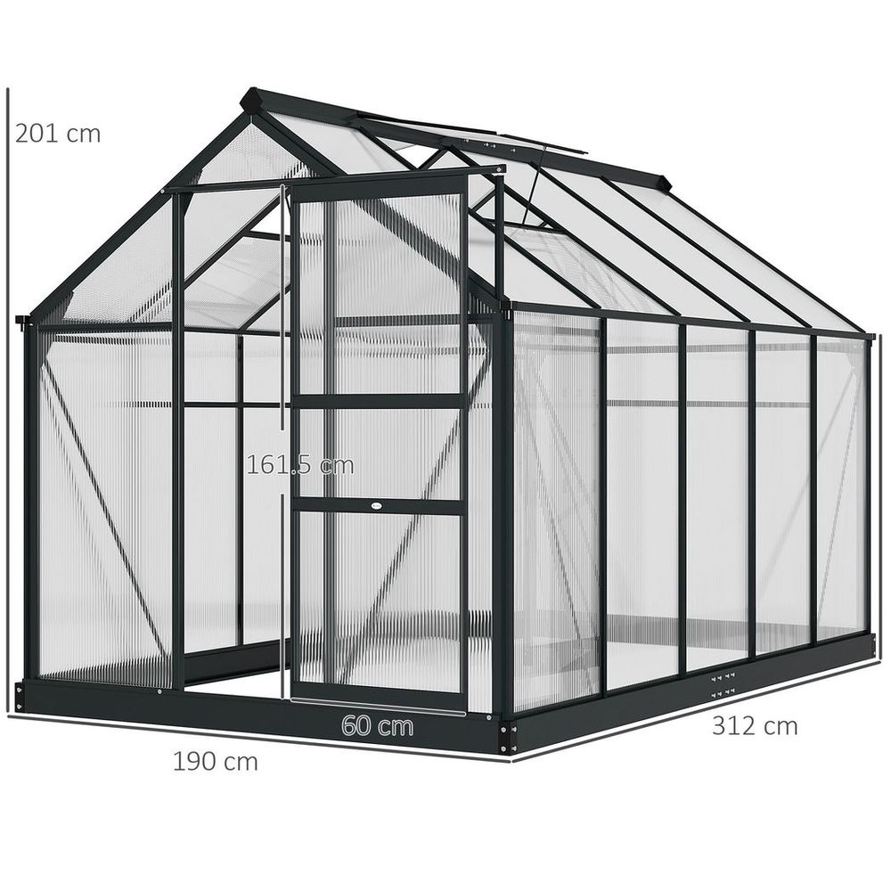 Polycarbonate Walk-In Garden Greenhouse Aluminium Frame w/ Slide Door 6 x 10ft - anydaydirect