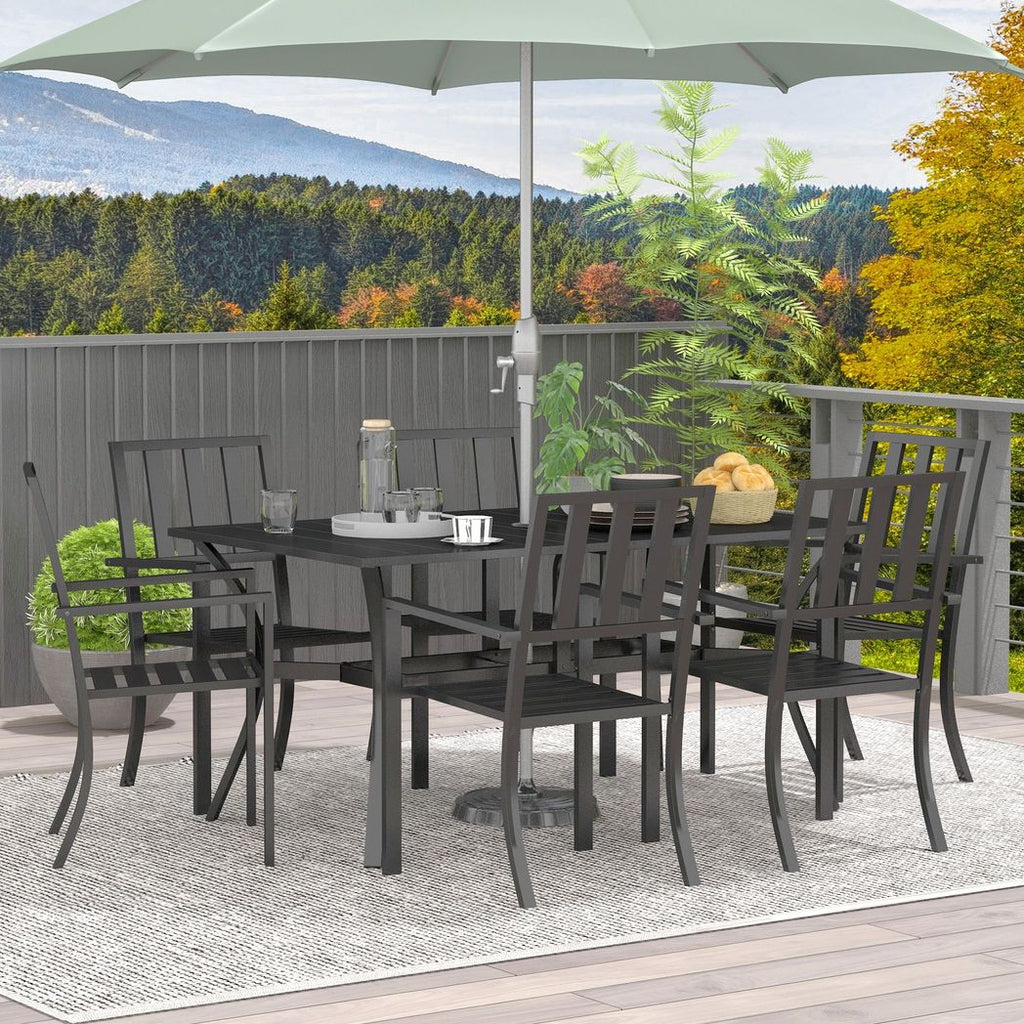 Outsunny 7 Pieces Patio Dining Set with Umbrella Hole, for Poolside, Garden - anydaydirect