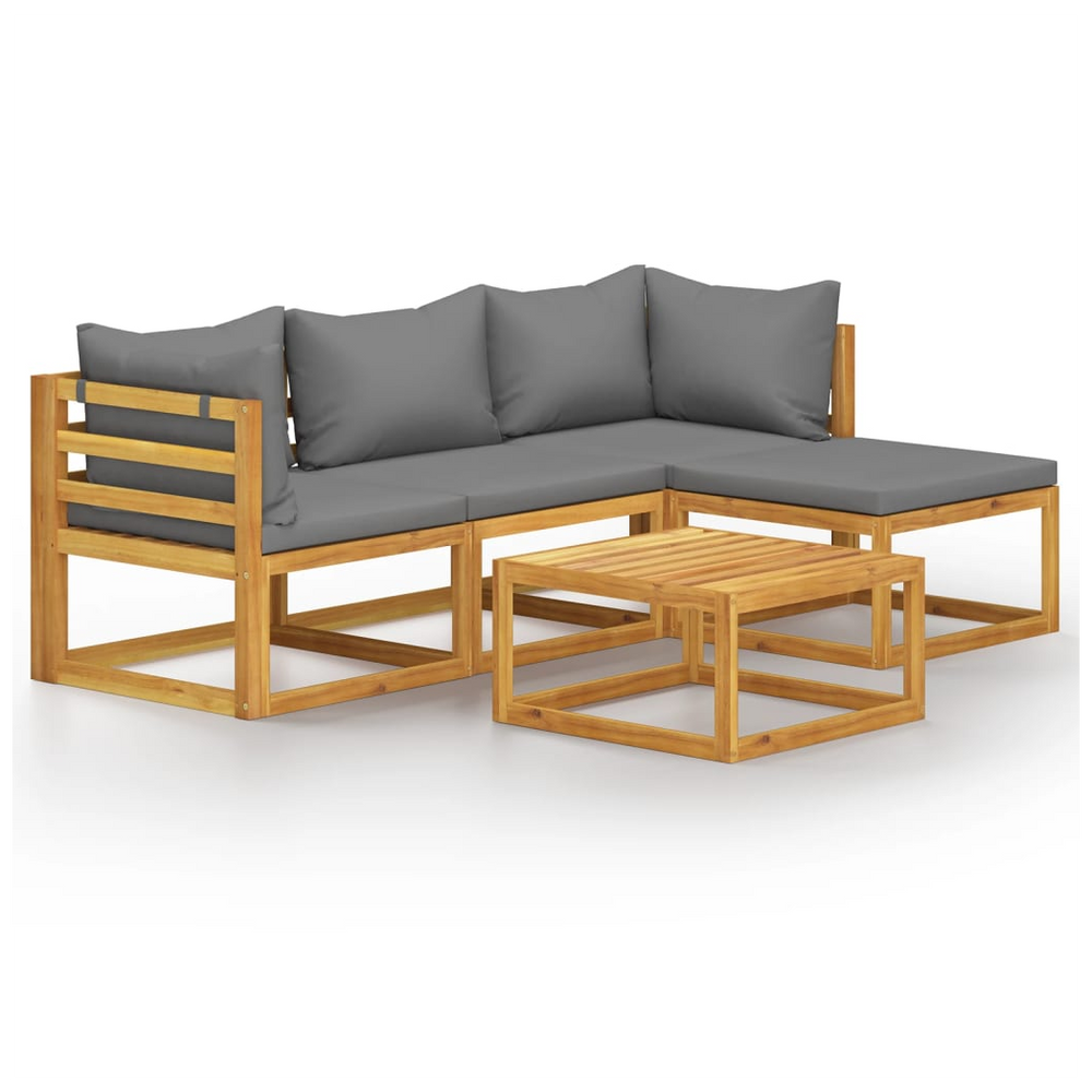 5 Piece Garden Lounge Set with Cushions Solid Wood Acacia (UK/IE/FI/NO only) - anydaydirect