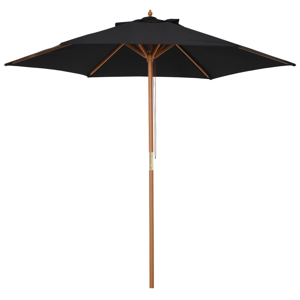2.5m Wood Garden Parasol Sun Shade Patio Outdoor Wooden Umbrella Canopy Black - anydaydirect