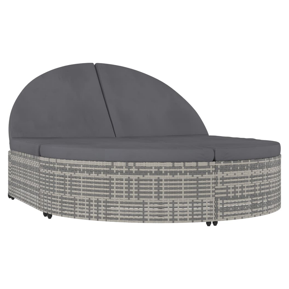 2-Person Sun Lounger with Cushions Poly Rattan Grey - anydaydirect