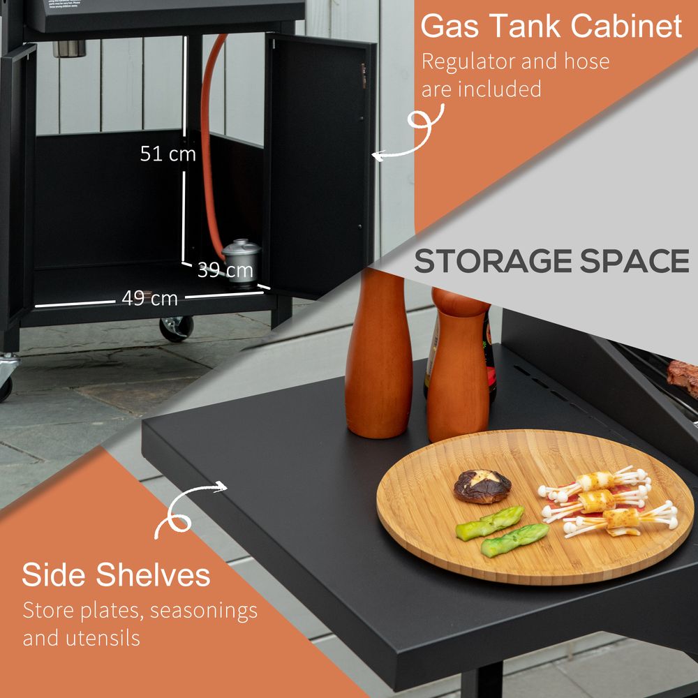 3 Burner Gas BBQ Grill Portable Barbecue Trolley Warming Rack Storage Cabinet - anydaydirect