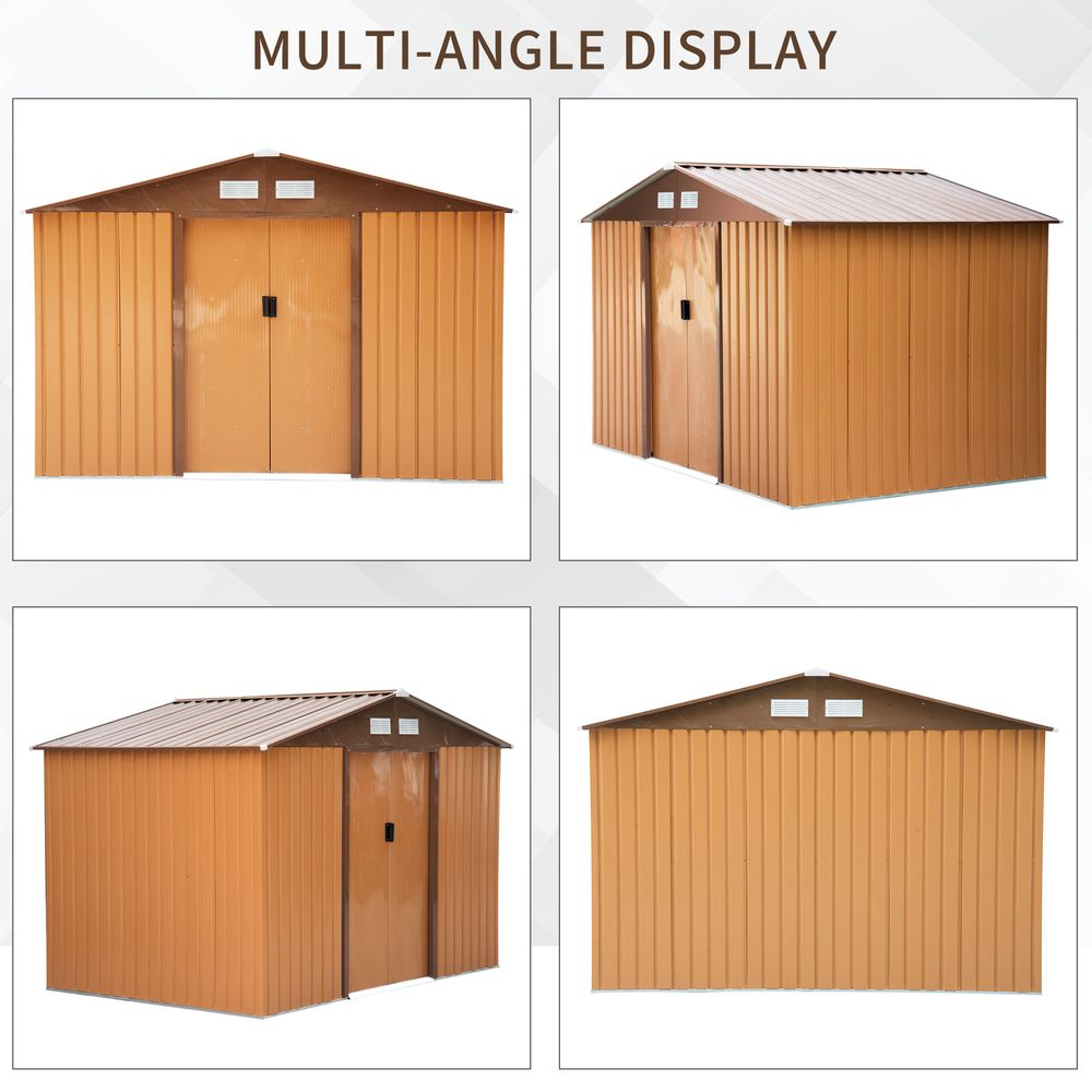 9x6 ft Metal Shed Khaki Storage Large Yard Store Door Container - anydaydirect