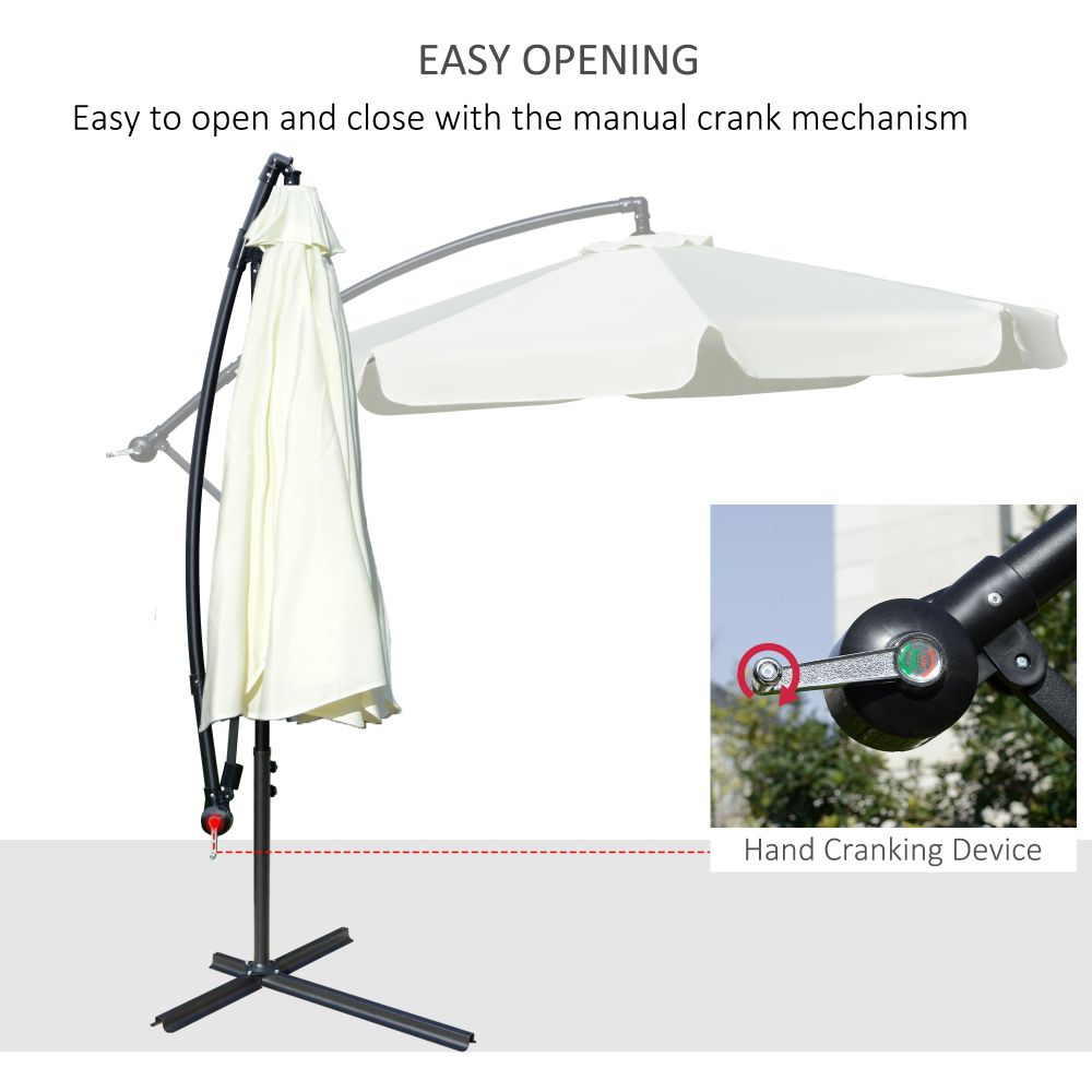 2.7m Garden Banana Parasol Cantilever Crank Cream White - anydaydirect