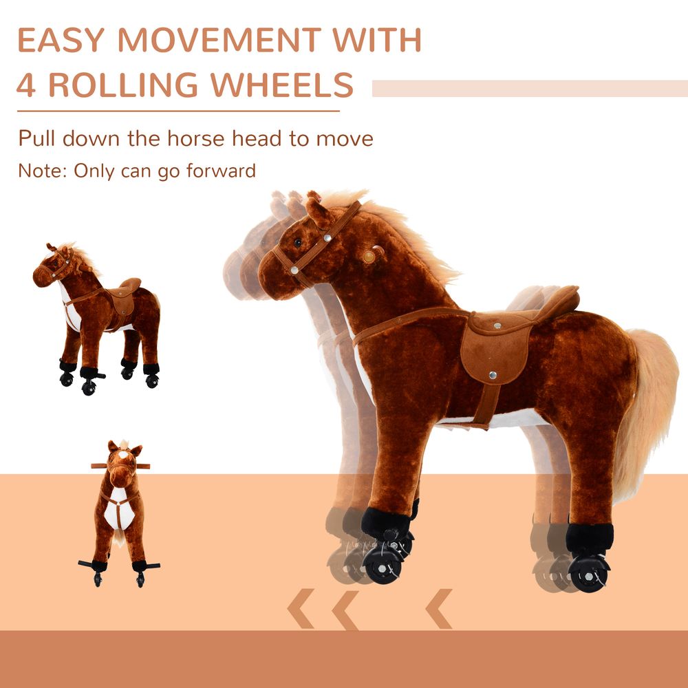 Child Boys Walking Horse Riding Toy Plush Walk Pony Wheels Sound - anydaydirect