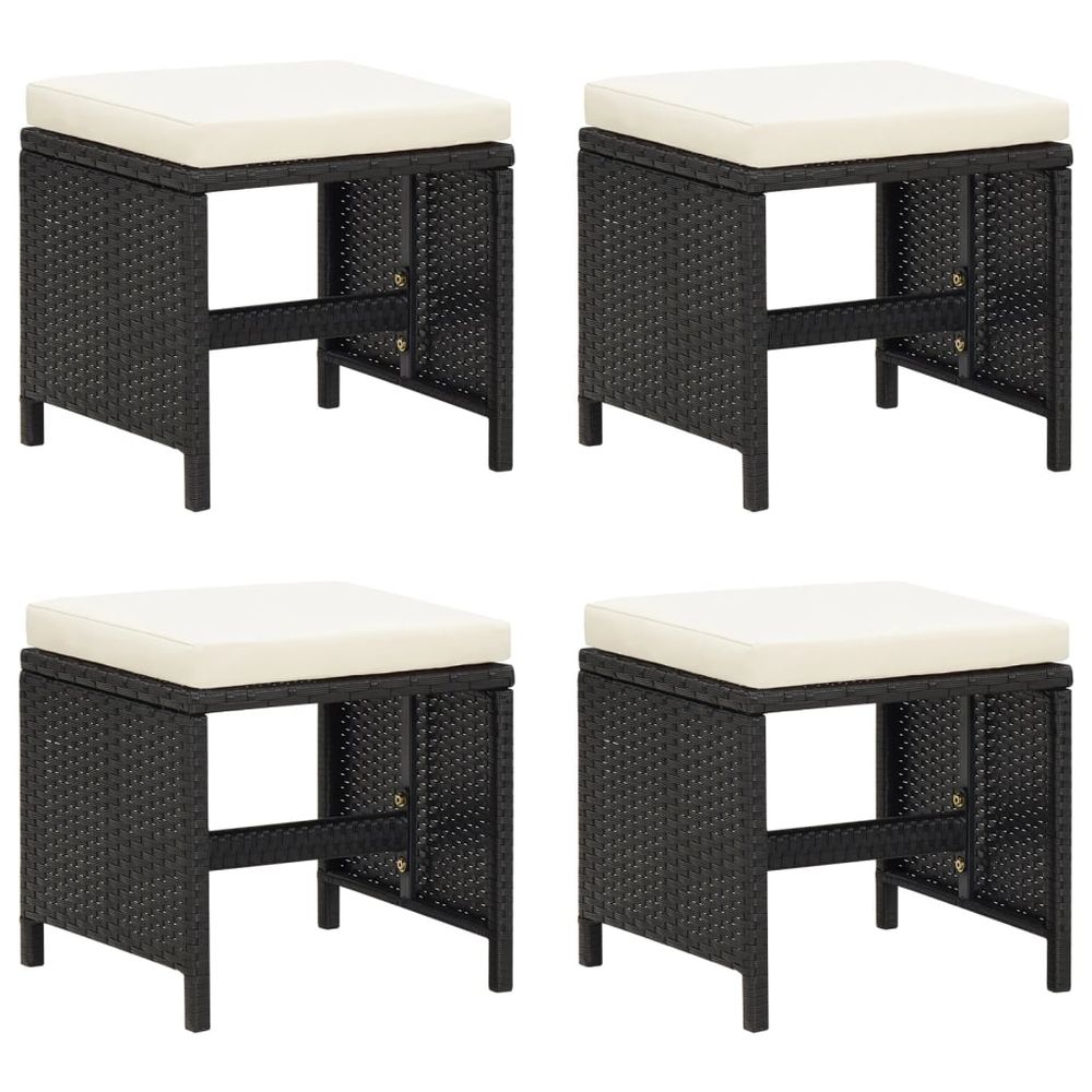 Garden Stools 4 pcs with Cushions Black Poly Rattan - anydaydirect