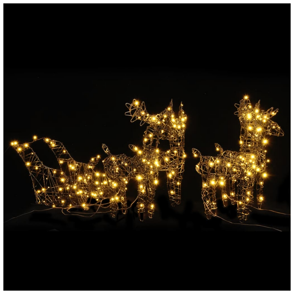 vidaXL Christmas Decoration Reindeers&Sleighs 320 LEDs Warm White Rattan - anydaydirect