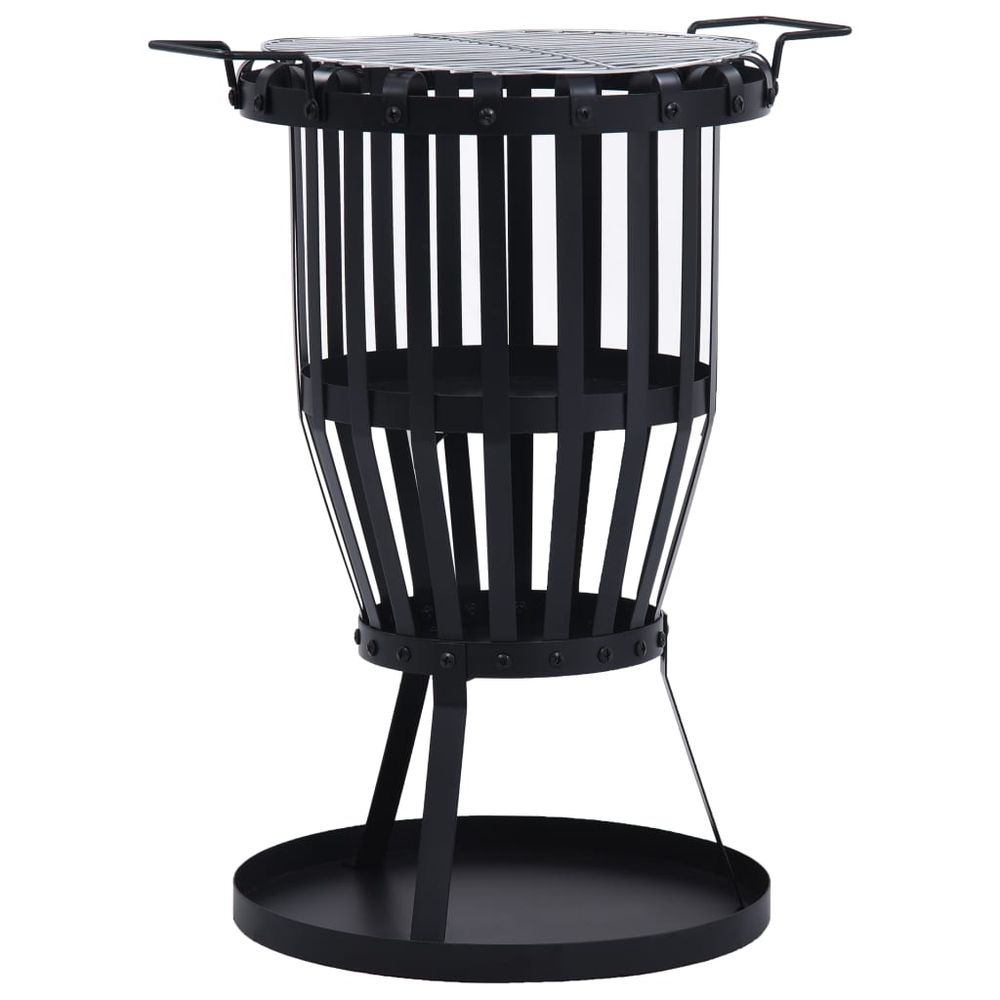 Garden Fire Pit Basket with BBQ Grill Steel 47.5 cm - anydaydirect