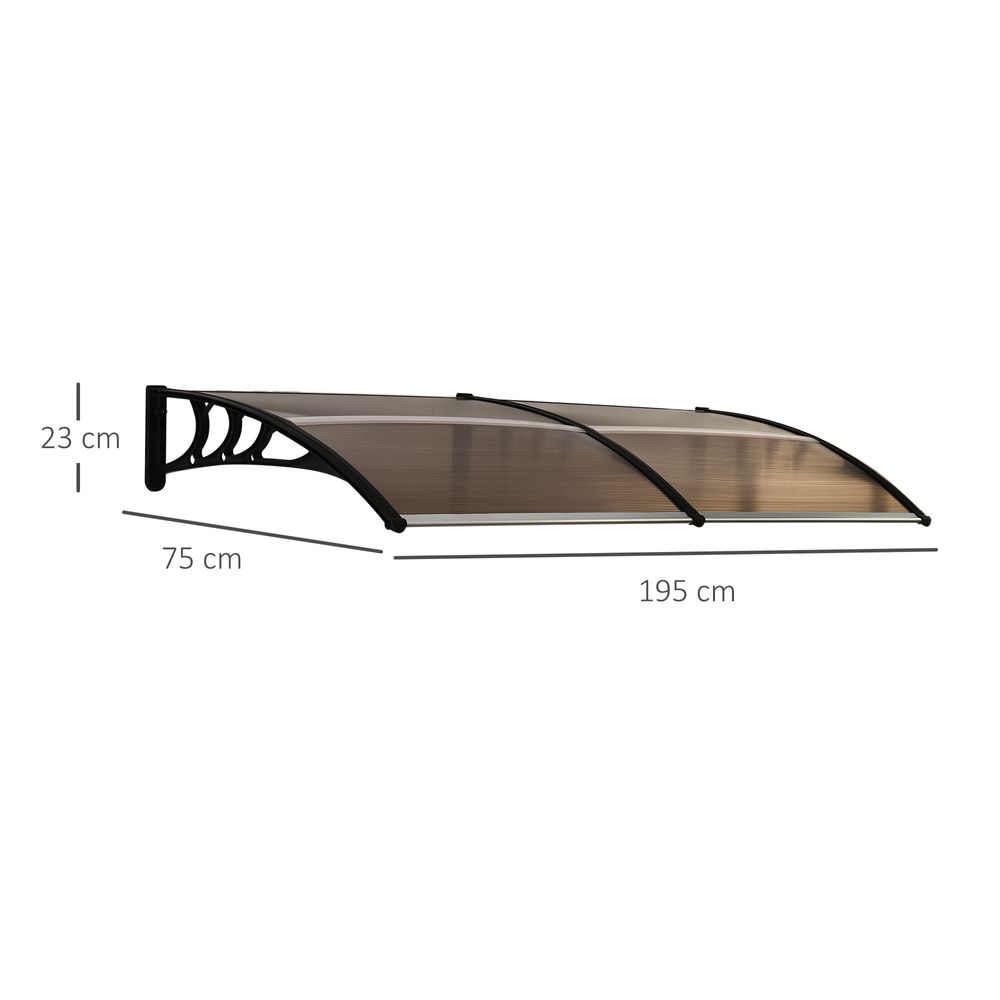 Outsunny 80 L x 195 W x 23 H cm Clear Polycarbonate Curved Awning Black - anydaydirect