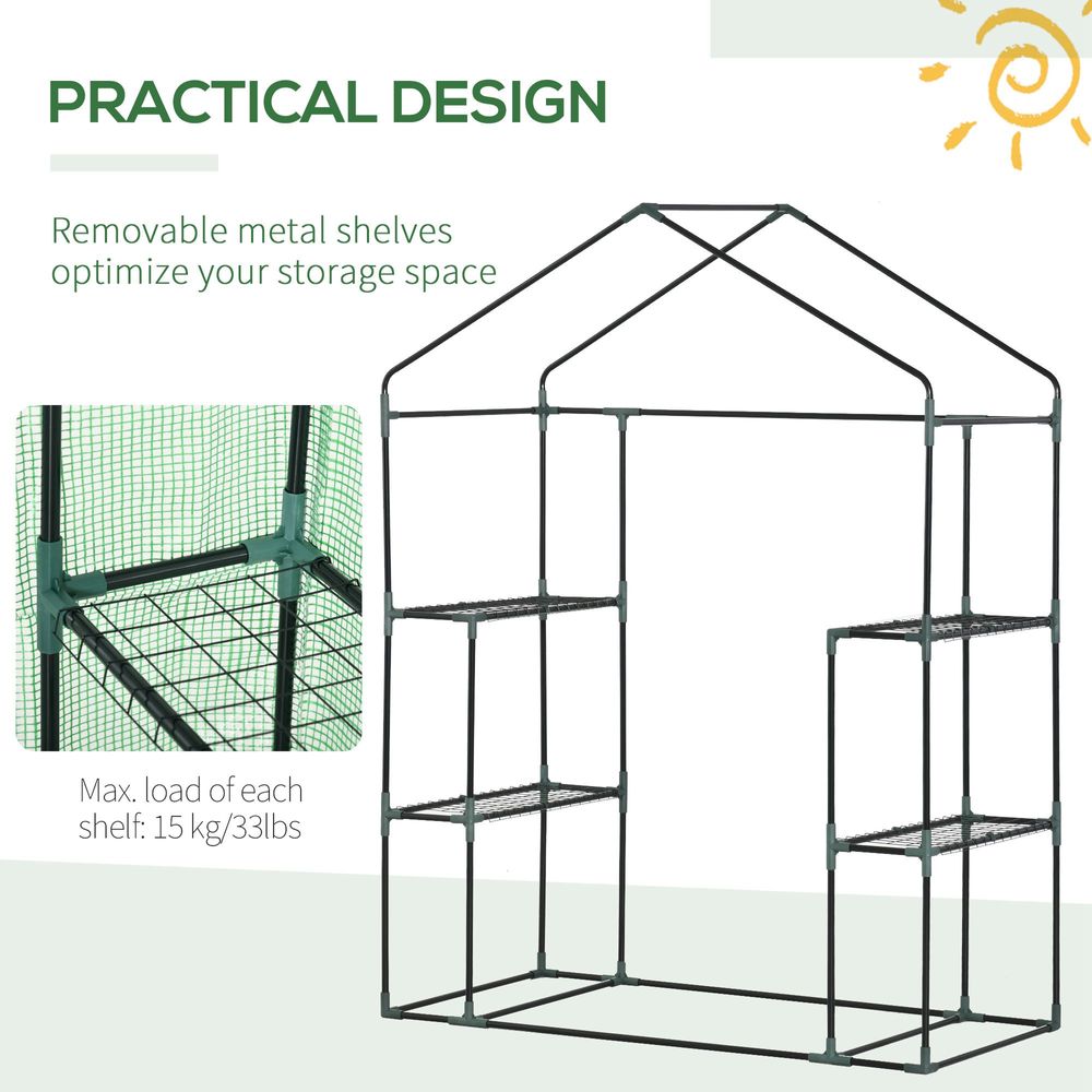 WalkIn Greenhouse 2 Tier Shelf, Roll-Up Door, PE Cover, 141x72x191cm, Green - anydaydirect