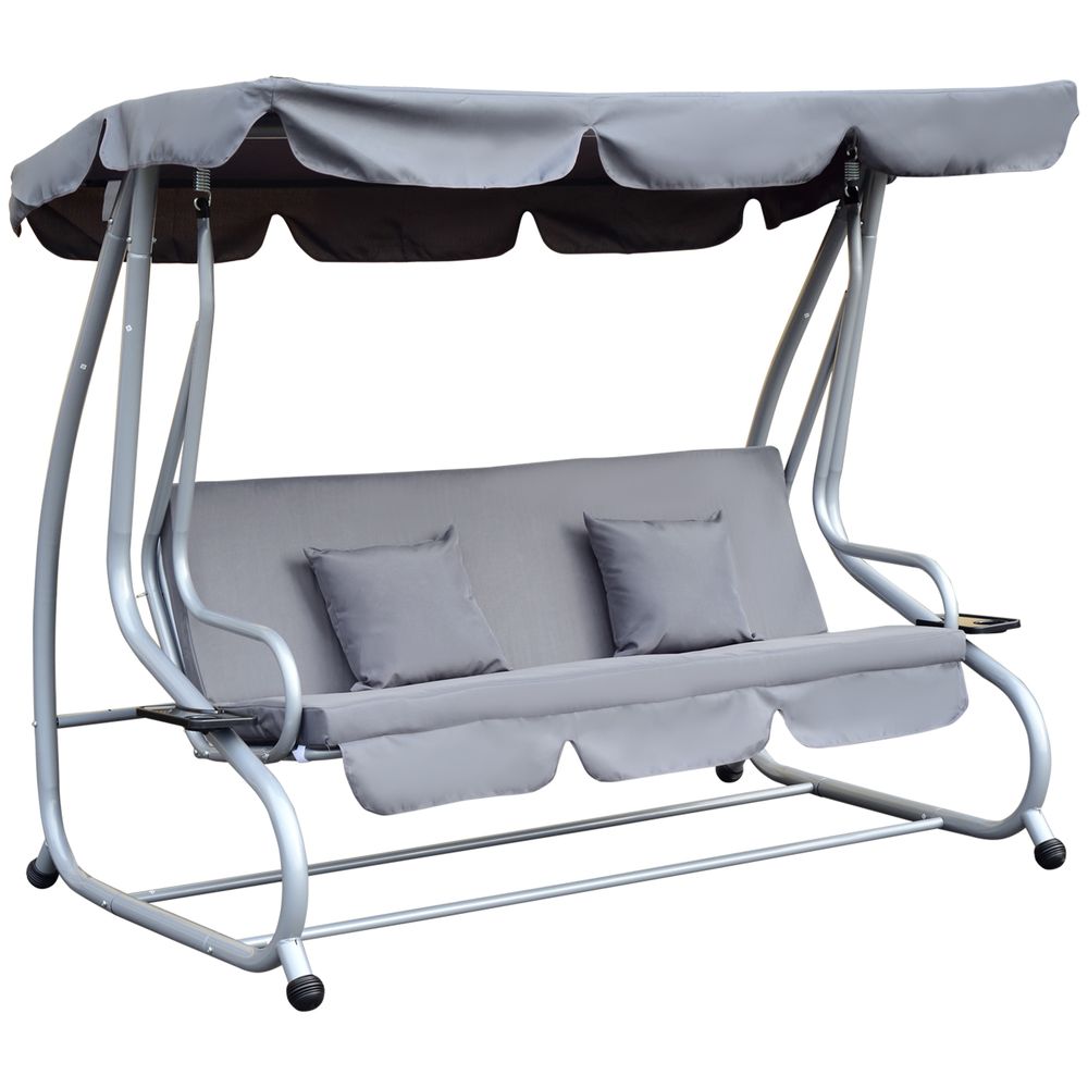 Outsunny 3-Seater Garden Swing Chair Luxury W/2 Free Pillows-Grey - anydaydirect