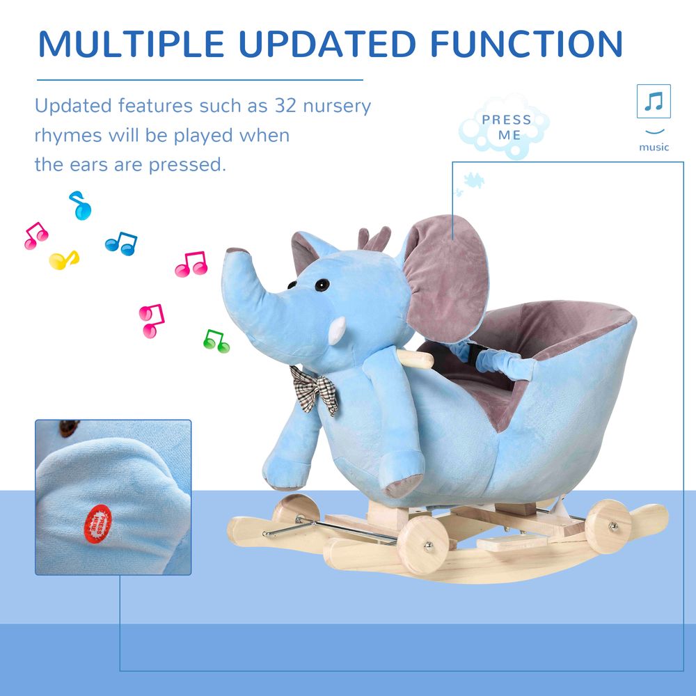 2-in-1 Baby Rocking Horse Ride On Elephant W/ Wheels Music, Blue - anydaydirect