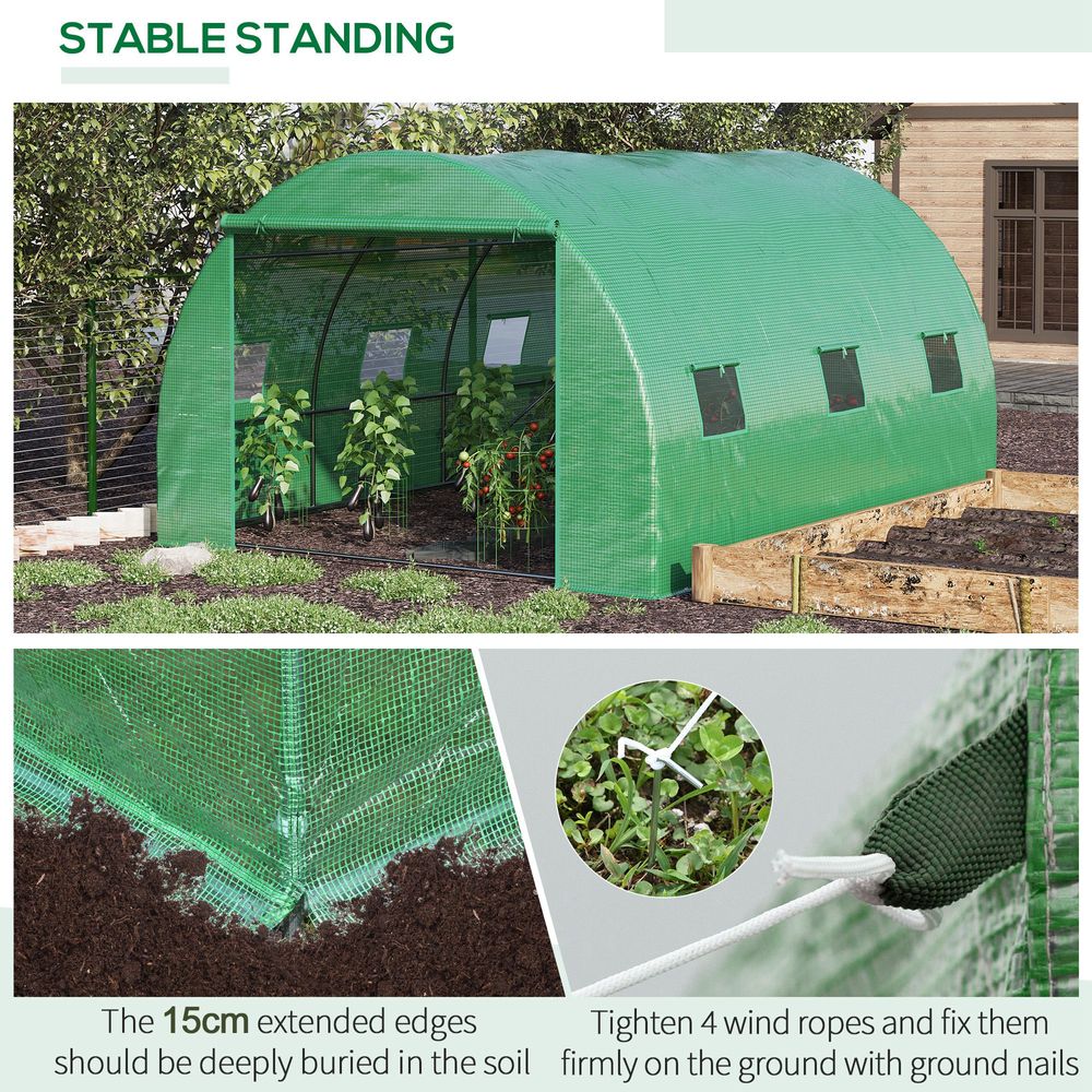 4x3x2m Tunnel Greenhouse Walk-In Hot House Roll Up Door & 6 Windows-Green - anydaydirect