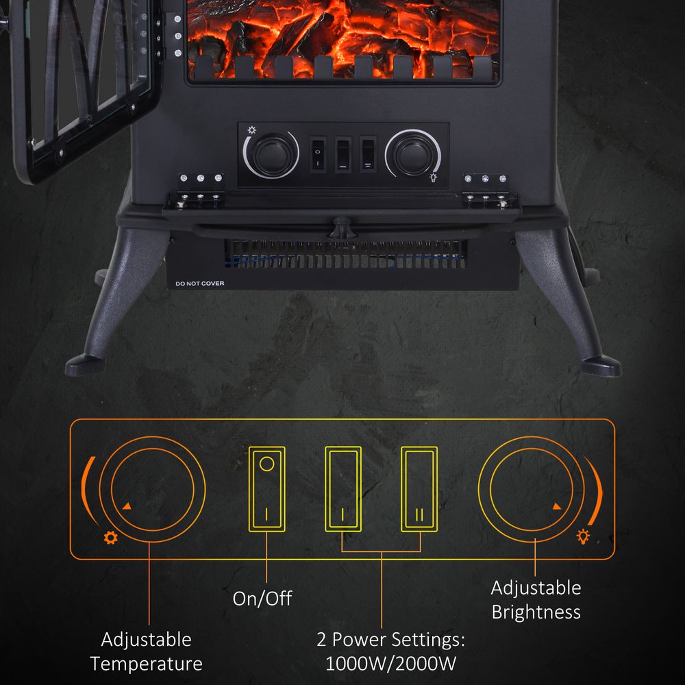 1850W Flame Effect Electric Free Standing Fireplace Fan Log Burning Stove -Black - anydaydirect