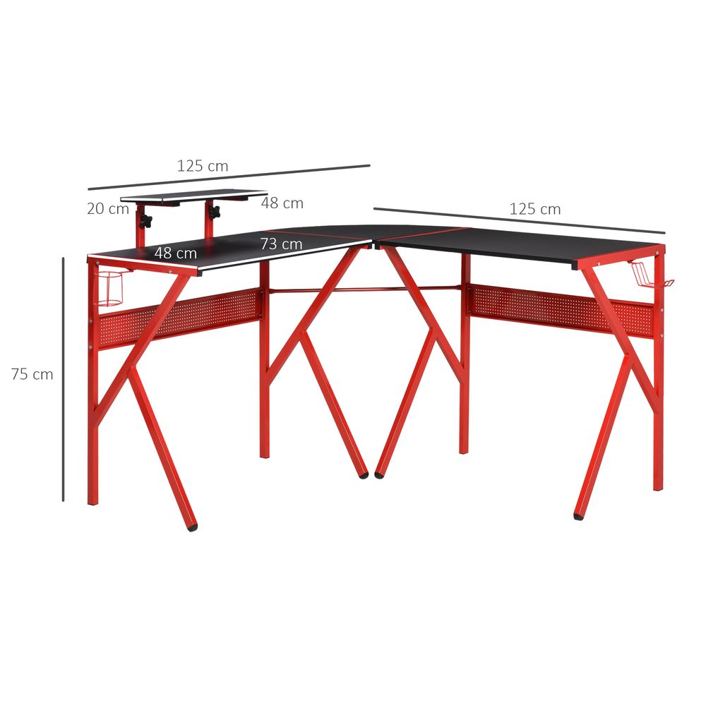 Gaming Desk L-ShapedPC Workstations Monitor Stand 49.25" x 49.25" x 29.5" Red - anydaydirect