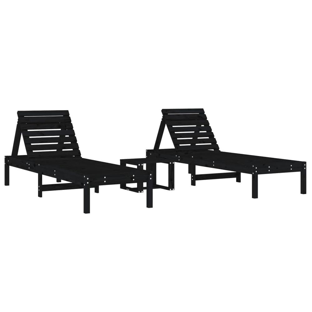 vidaXL Sun Loungers 2 pcs with Table Black Solid Wood Pine - anydaydirect