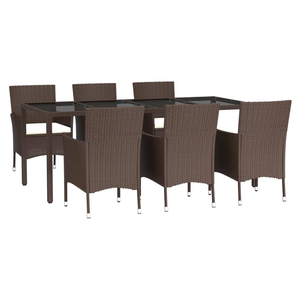 7 Piece Garden Dining Set with Cushions Brown Poly Rattan - anydaydirect