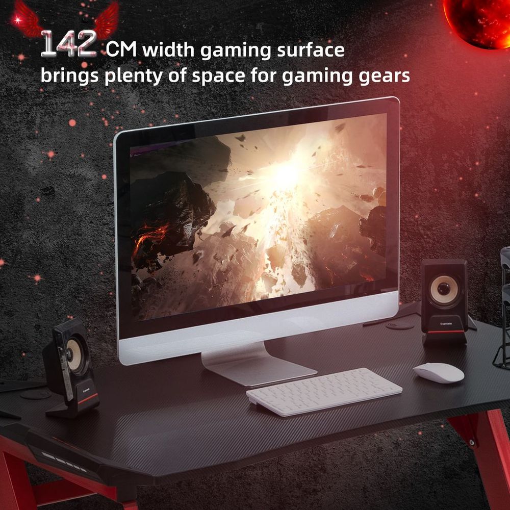 Gaming Desk with Gamepad Holder Cup Holder Headphone Hook Home Office - anydaydirect