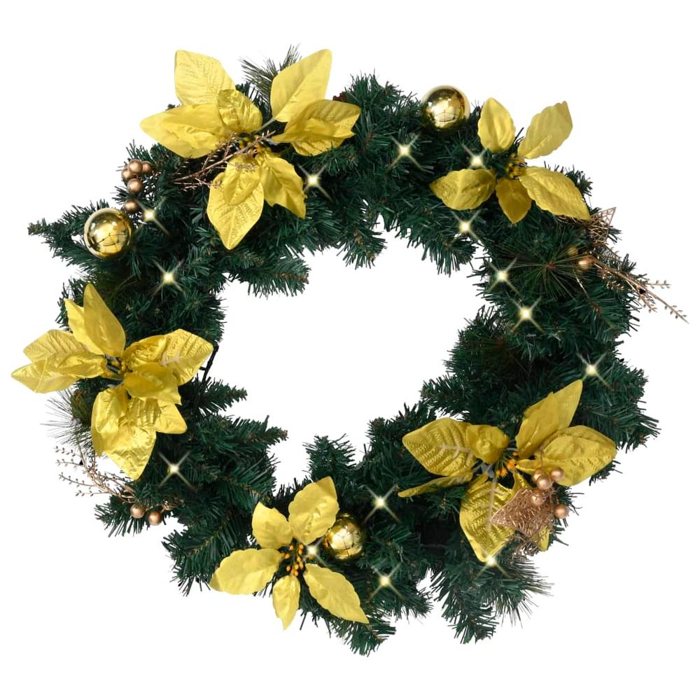 Christmas Wreath with LED Lights Green 60 cm PVC - anydaydirect